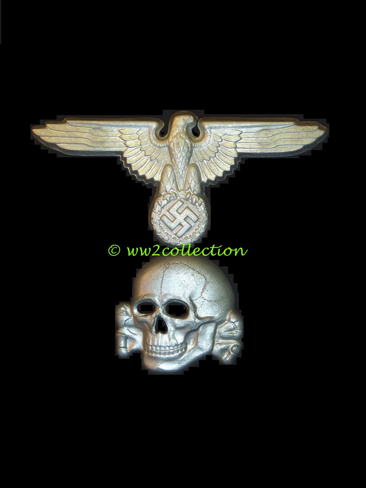 SS metal Eagle and SS Skull for SS Peaked Caps, Authentic WW2 made