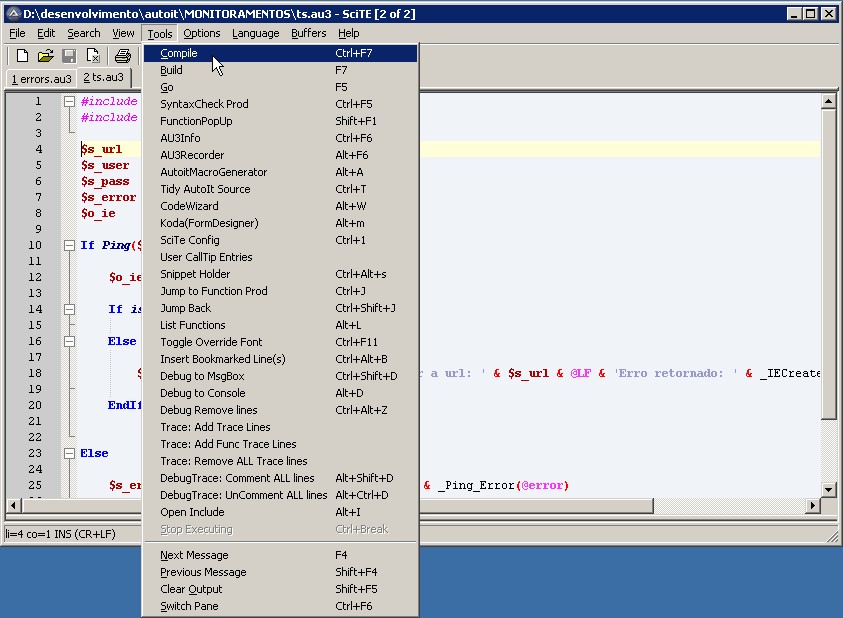 Programação de resultado Ferramentas para o Autoit
