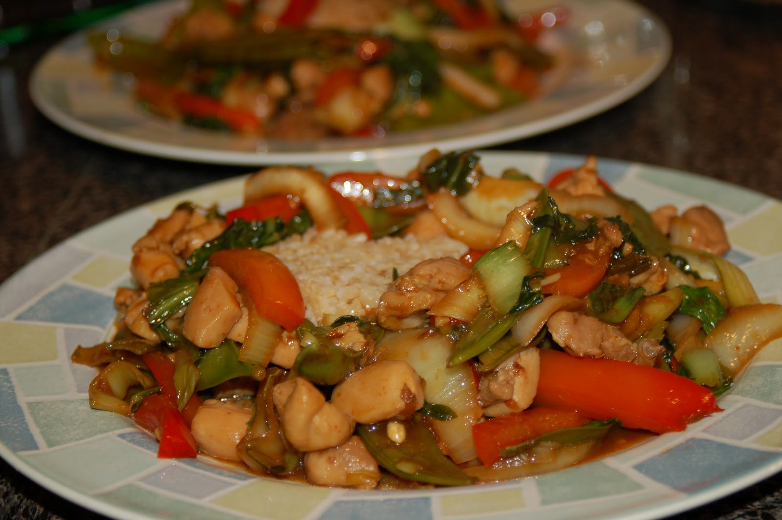 Seduced by Produce Chicken Stir Fry with Bok Choy, Snow Peas and Red