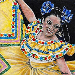 Beautiful Mexican Dancer 5" x 5" acrylic painting