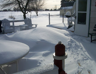 snow drifts on the deck