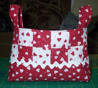 red and white fabric basket for Valentine's Day