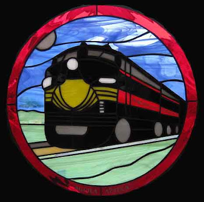 Stained Glass Craftsmen: Aguila Azteca Locomotive Stained Glass Panel
