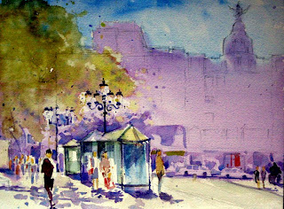 acuarela paisaje urbano arenal bilbao watercolor landscape urban