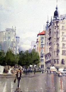 acuarela watercolor paisaje urbano bilbao plaza jado