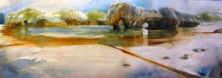 acuarela paisaje playa de cuevas del mar llanes watercolor landscape beach