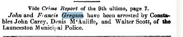 Gregsons arrested Feb 1874