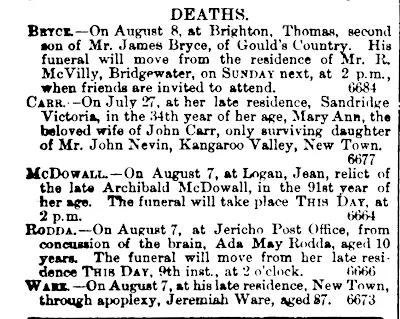 Mary Ann Carr nee Nevin died 9 Aug 1878