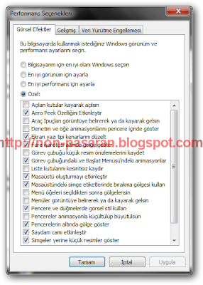efektleri optimize etmek enpedi windows 7