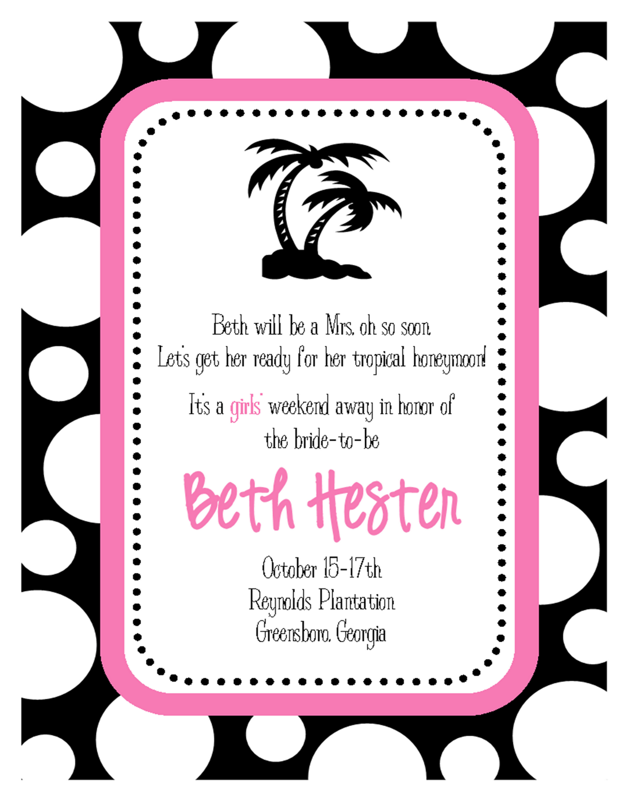 Sweet Peach Paperie Archive Bridal Showers These Fun Invites Were Made For A S Weekend Away In Honor Of Their Bride To Be They Are Having Honeymoon Themed Shower And The Wedding Colors