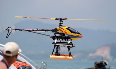 Helicam helicopter landing at Koh Rang Yai beach