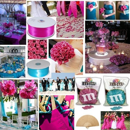 Inspiration board for turquoise and magenta wedding