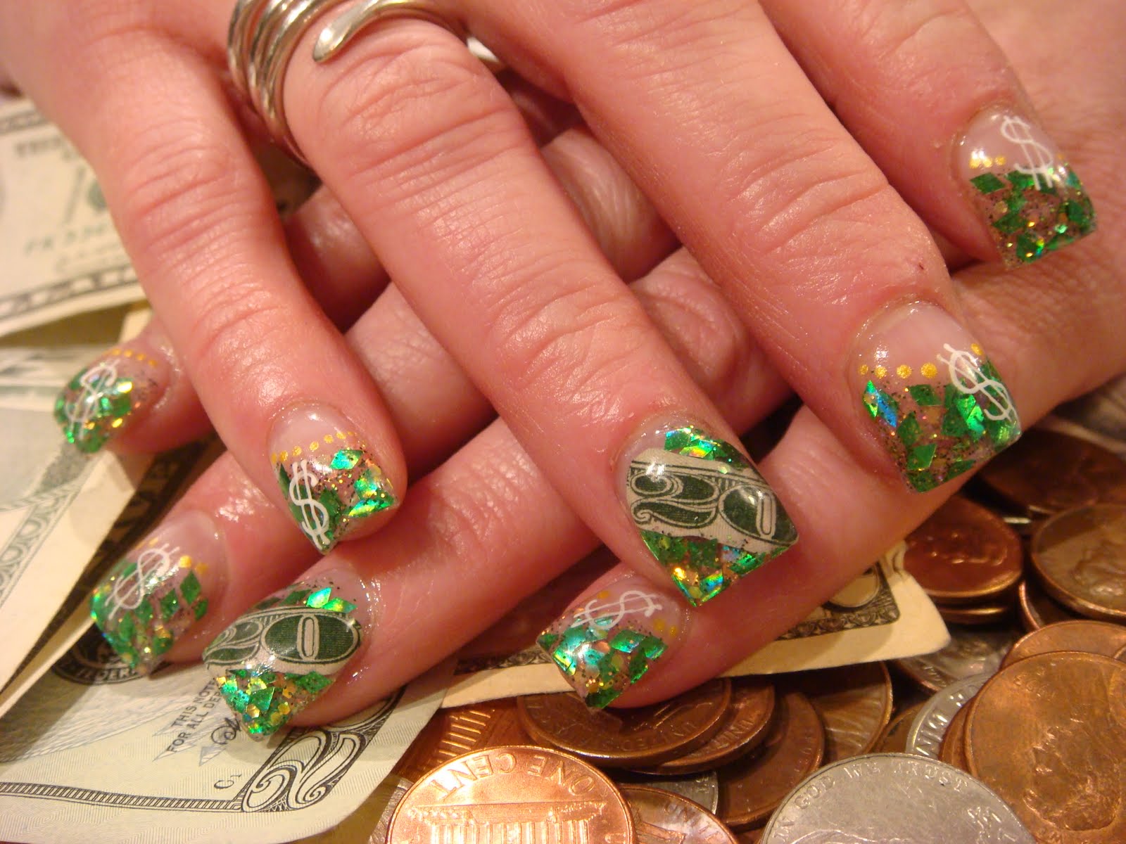 Money Green Acrylic Nails - wide 2