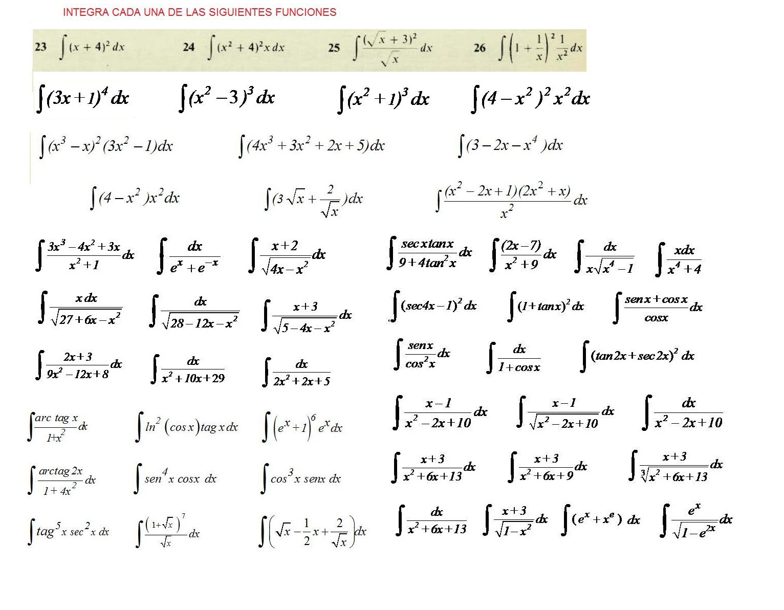 Ejercicios de Matemáticas: Ejercicios de Integrales 1