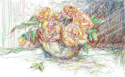 Bowl of roses drawn on computer with a "pen".