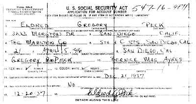 Gregory Peck - Social Security SS-5 form