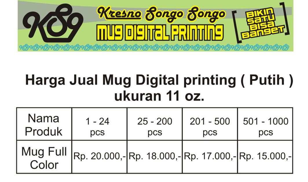 KS9 Mug & Souvenirs: Daftar Harga Mug Putih Digital printing size 11 oz