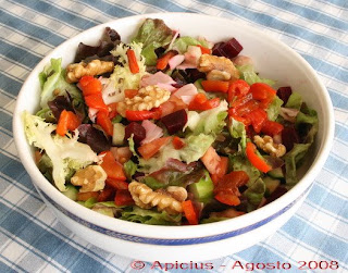  363º Menú, Borrajas (Tallos) con salsa de almendras y costra de huevo, bonito en salsa de tomate, ensalada y fruta 