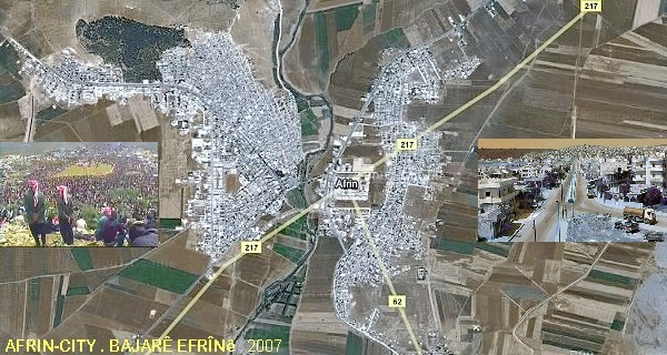 AFRIN city, region and river in Syria. AFRIN from SKY City map of