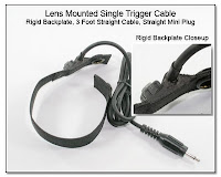 LT1001b: Lens Mounted Single Trigger Cable - Rigid Backplate, 3 foot Straight Cable, Straight Mini Plug