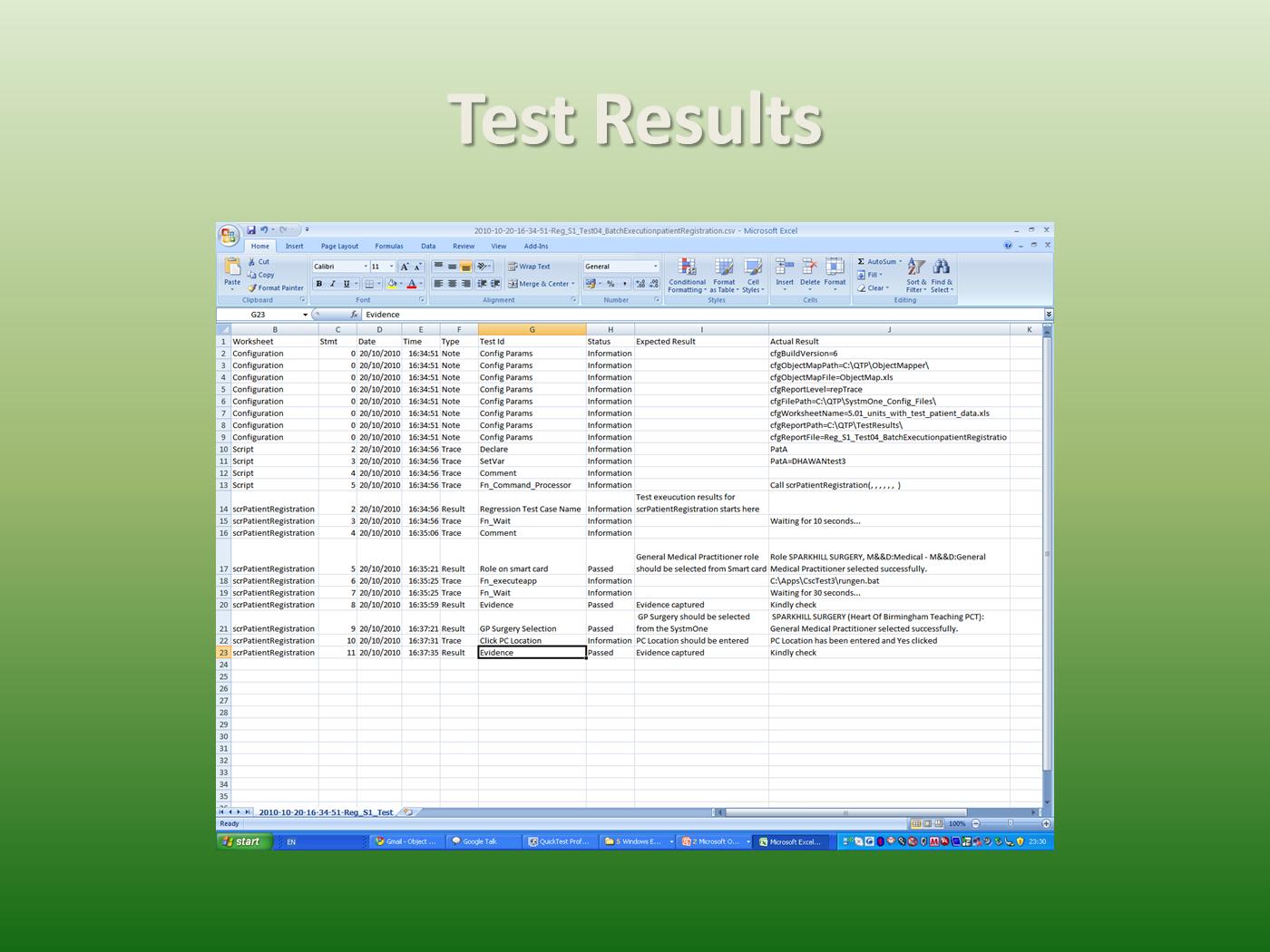 HP QuickTest Professional: Screenshots - Framework Developed in CSC