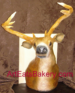 Fondant deer head Groom cake with fondant antlers