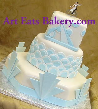 Doggie Birthday Cake on Blue Sugar Sculptures And Vintage Bride And Groom On A Bicycle Topper