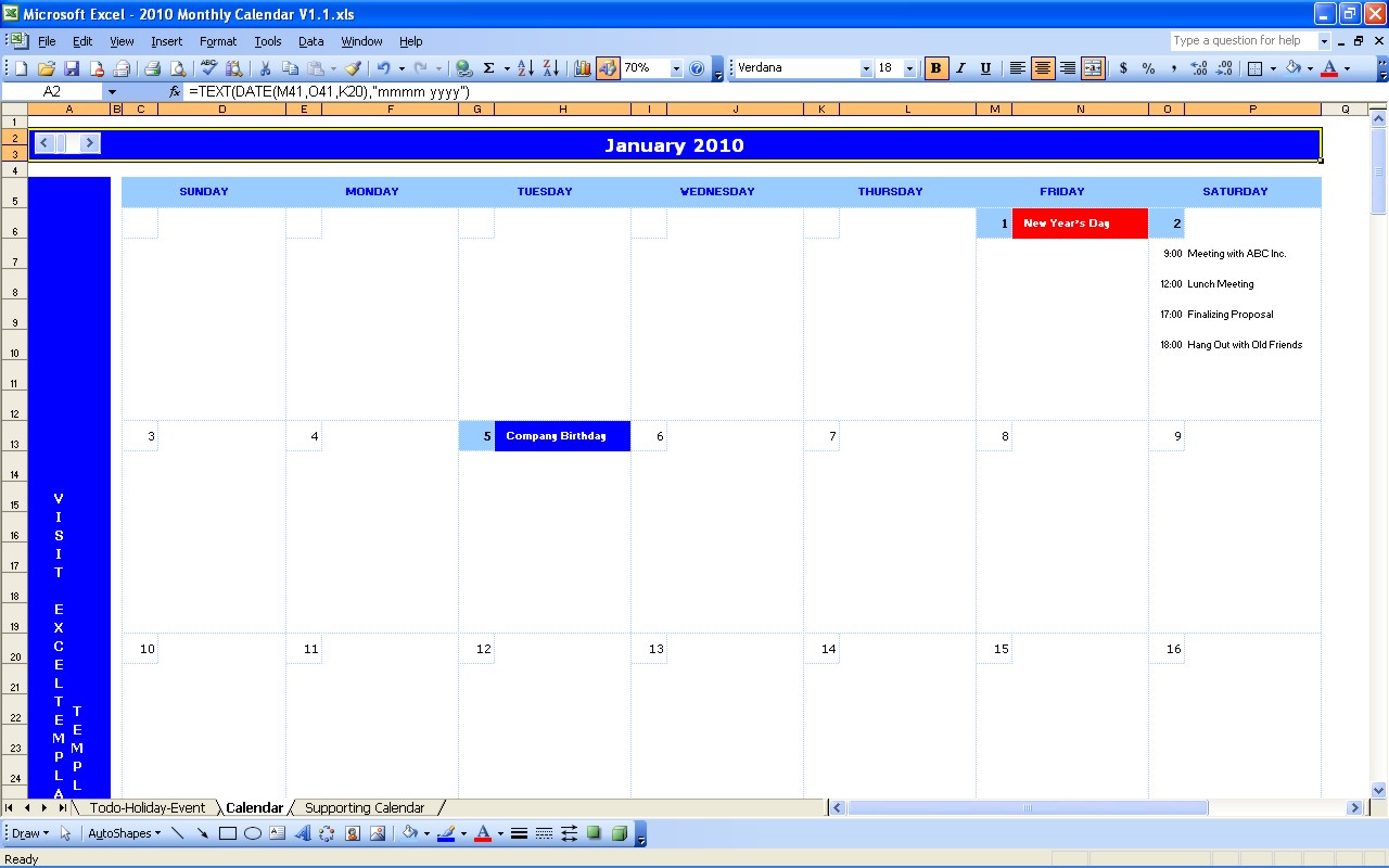 Monthly Calendar - Free Excel Template