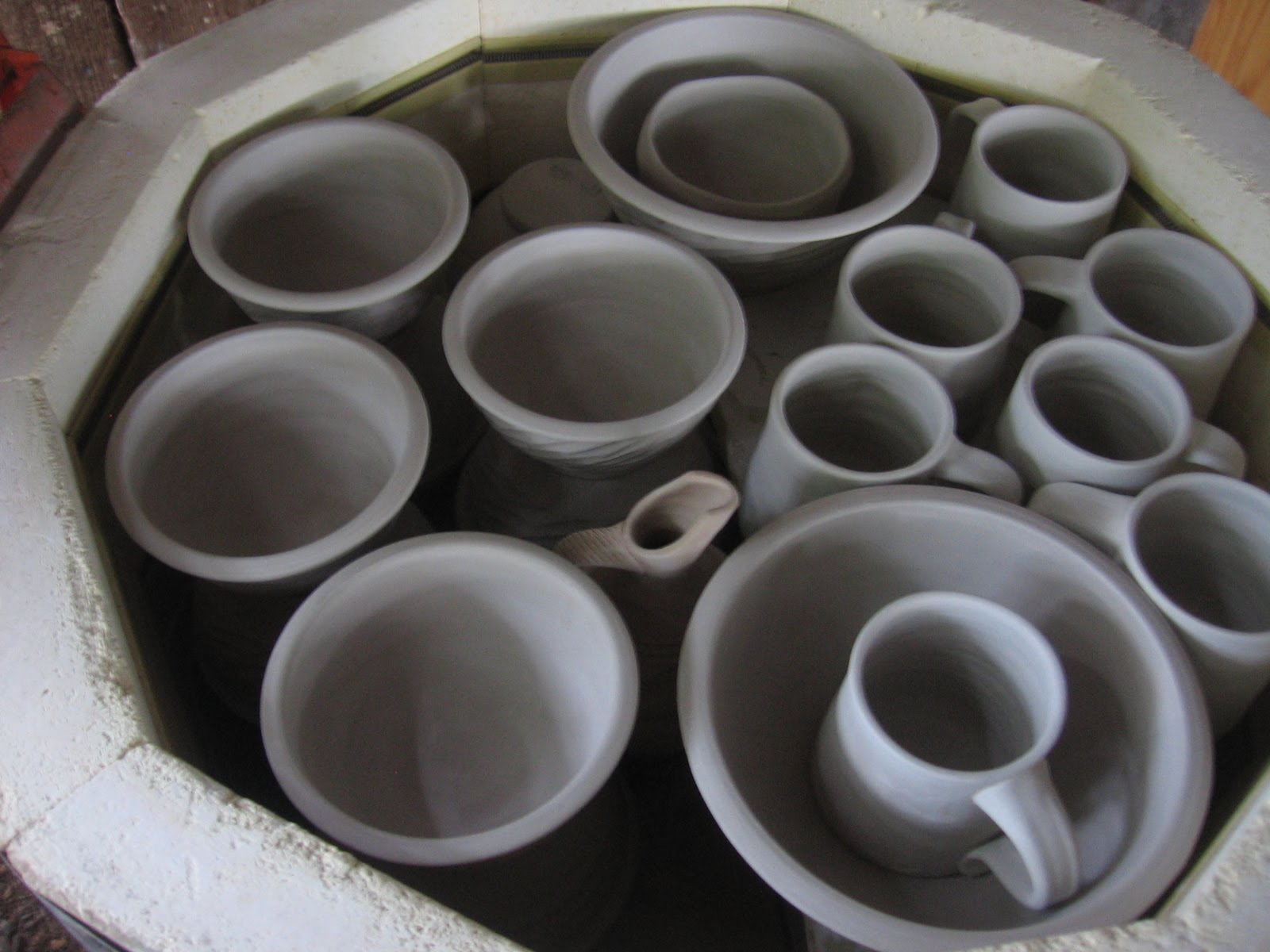 meesh's pottery the bisque kiln is LOADED!