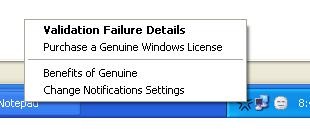 Failed to validate. Windows Genuine advantage Notification. Nonce validation failed!. Download failed: validation failed. Windows Genuine advantage icon.