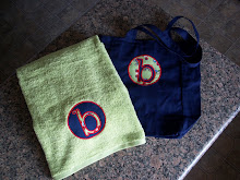 Towel and Matching Tote with Circle Applique Font.