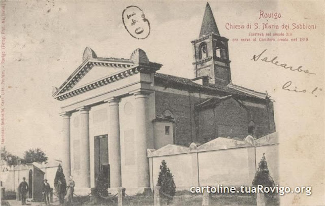 Cartolina viaggiata nel 1902 della collezione Mario Andriotto della chiesa dei Sabbioni senza fregi