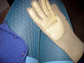 teal layered tights gloves sweater popcorn knit