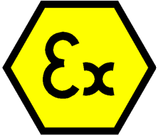 Símbolo "Ex" para identificação de equipamentos certificados para uso em atmosferas explosivas.