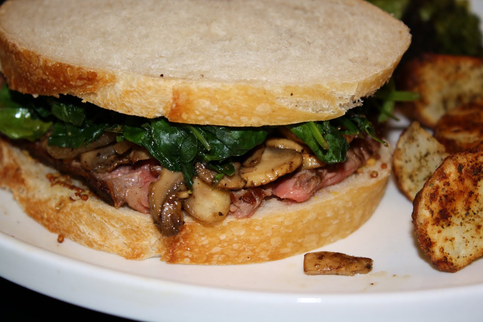 what's for dinner? steak sandwiches with sauteed mushrooms and spinach