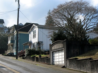 Houses and a garage on 11th Street, Astoria, Oregon
