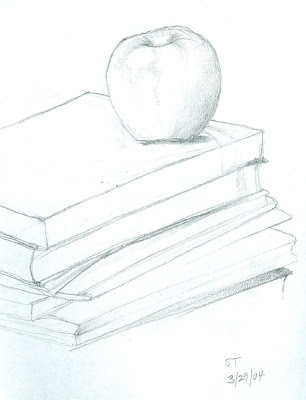 Sheryl Todd - Pencil Drawing of Apple and Books
