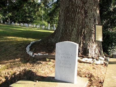 Grave Stone of Joshua L. Knapp (note the spelling) at the Fort Stevens Post Cemetery, Warrenton, Oregon
