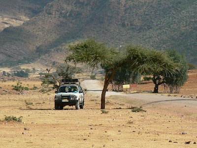 Imagini Etiopia: jeep in Africa sub un acacia tree
