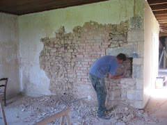 Joe removing plaster from interior stone wall