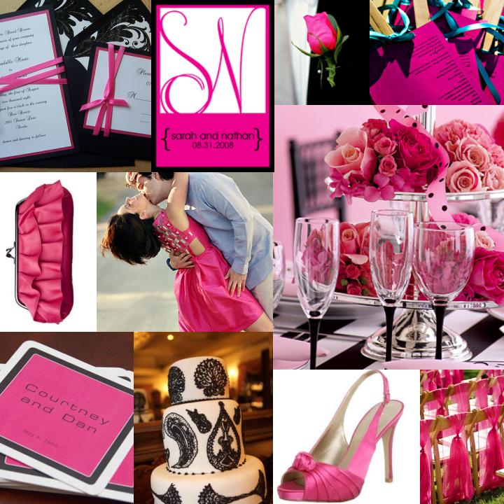 pink black and white wedding reception