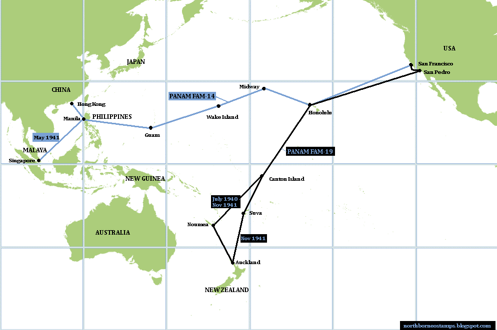 North Borneo Stamps Pan American Airways TransPacific Clipper Service