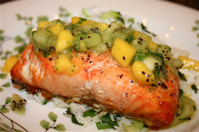 Cedar Plank Grilled Salmon with Tropical Fruit Salsa