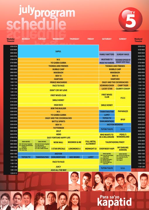 Tv5 S Schedule For The Month Of July Lionheartv