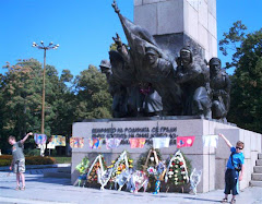 Flags at war memorial in Vidin, Bulgaria