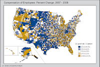 U.S. Map: Growth in Compensation, 2007-2008, by County