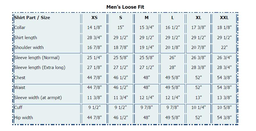 Men's Dress Shirt Size Chart Big And Tall