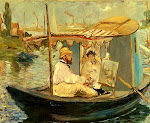 Claude Monet-Painting on his Studio Boat