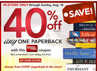 3 Borders 40% Off Any Paperback Coupon