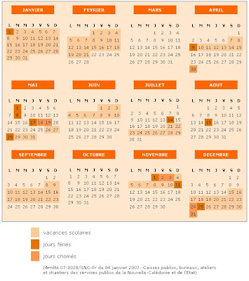 Macbrain en Caledonie: Calendrier scolaire de Nouvelle Caledonie